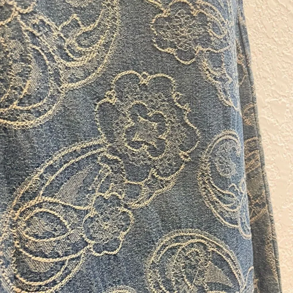 Vintage Liz Claiborne LizWear‎ Denim Bohemian Paisley Embroidered Maxi Skirt 4